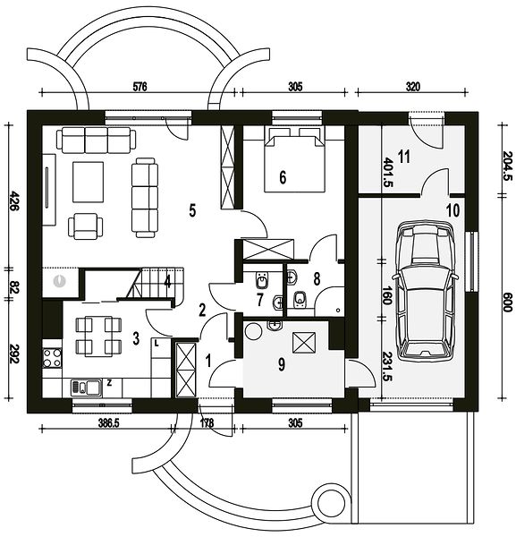 План 1 этажа дома AFF-9571-43 План 1 этажа дома AFF-9571-43